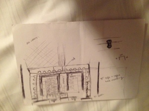 My sketch of the public restroom off of the forum in Ostia.